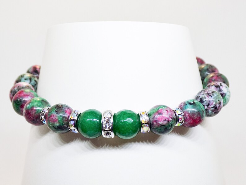 Ruby Zoisite Crystal Bracelet Green And Pink Beaded Bracelet Etsy