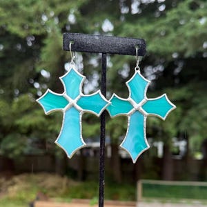 Gothic Cross Stained Glass Earrings ||| gothic || goth || witchy || halloween || handmade || stainless steel hypoallergenic