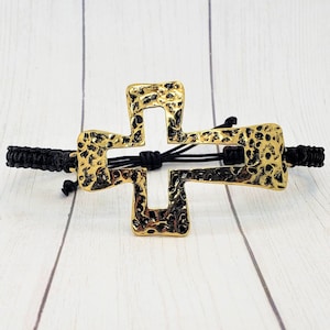 Pulsera de cruz de oro, pulsera religiosa, pulsera de cruz lateral, joyería cruzada, joyería cristiana, regalo para ella