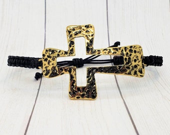 Gold Cross Bracelet, Religious Bracelet, Sideways Cross Bracelet, Cross Jewelry, Christian Jewelry, Gift for Her