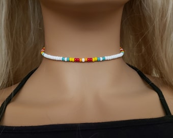 Summer Rainbow Seed Bead Choker Necklace