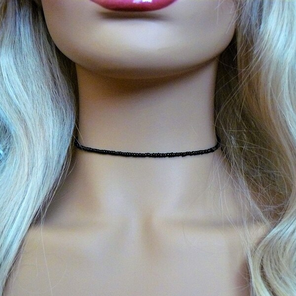 Black Beaded Choker Seed Bead Choker Beaded Choker Choker Necklace Boho Chic Choker Black Choker Necklace Black Necklace Chokers