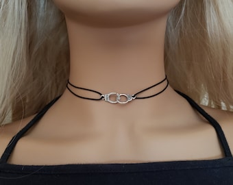 Handcuff Choker Necklace, Black Choker, Charm Choker