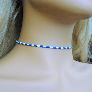 White Blue Seed Beaded Choker Necklace Dainty Minimalist Gift for Women Teens Girls Chokers