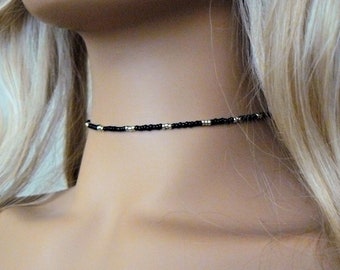 Gold and Black Beaded Choker Necklace Dainty Choker Layer Choker Simple Choker Beaded Necklace Tiny Beaded Choker Black Necklace Gift Friend