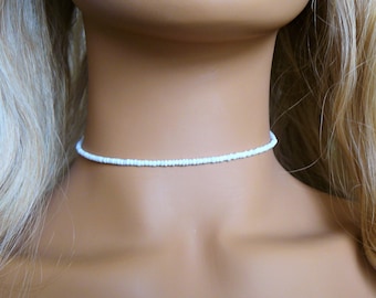 White Beaded Choker, Seed Bead Choker, Beaded Choker, Choker Necklace, White Choker Necklace, White Necklace, Seed Bead Necklace, Chokers