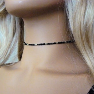 Gold and Black Beaded Choker Necklace Dainty Choker Layer Choker Simple Choker Beaded Necklace Tiny Beaded Choker Black Necklace Gift Friend