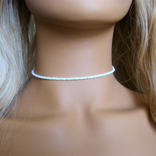 White Beaded Choker, Seed Bead Choker, Beaded Choker, Choker Necklace, White Choker Necklace, White Necklace, Seed Bead Necklace, Chokers