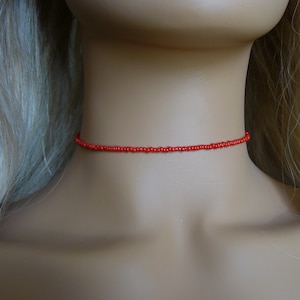 Red Seed Beaded Choker Layered Dainty Simply Choker Seed Bead Choker Red Choker Choker Necklace Boho Choker Layer Choker Hippie Red Necklace