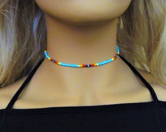 Choker perlé turquoise Amérindien Inspiré du sud-ouest