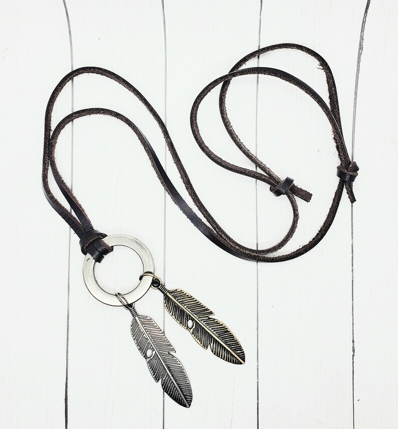Mens Leather Necklace Mens Ring Necklace Leather Necklace Etsy