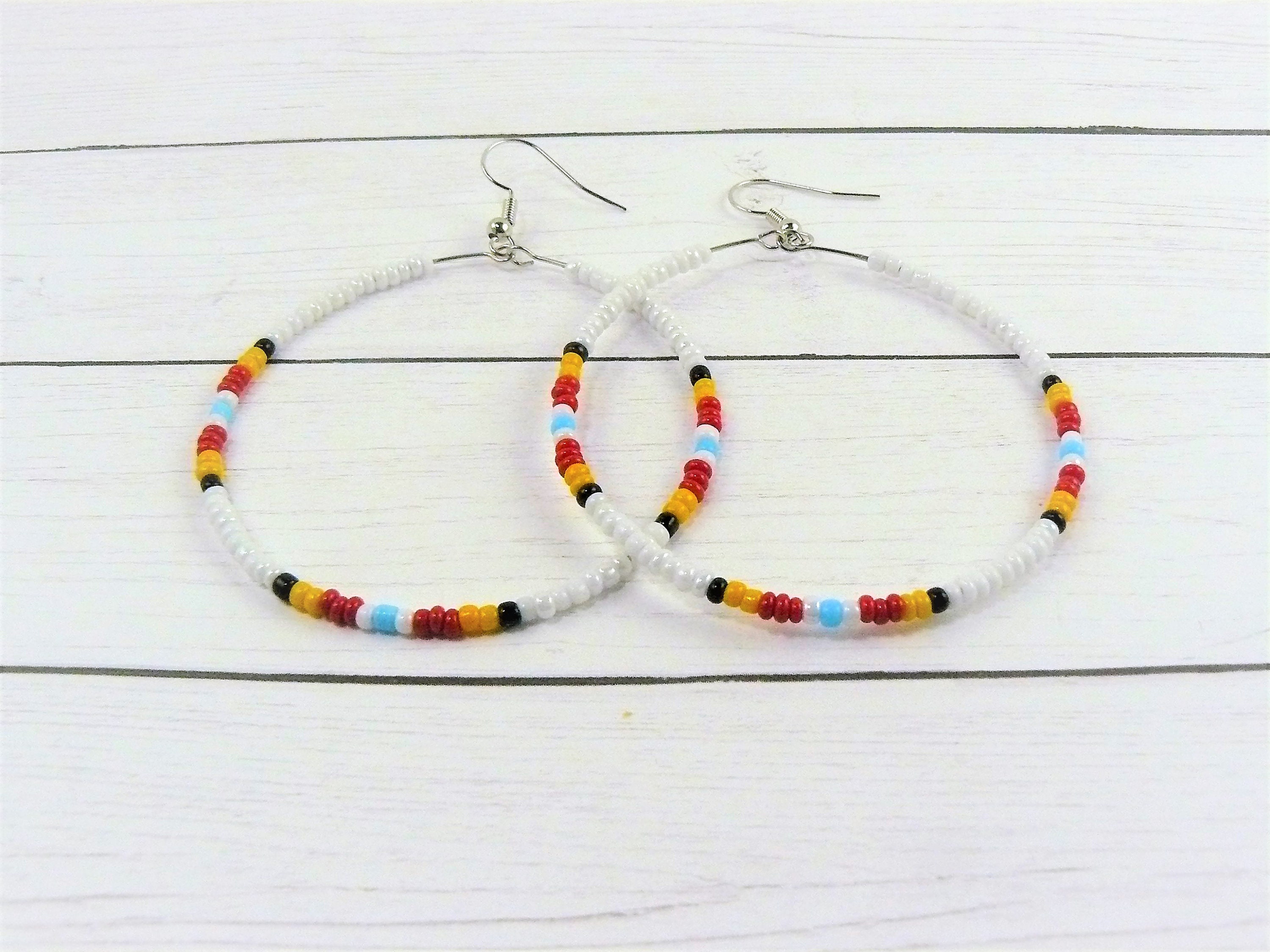 Beaded Hoop Earrings Native American Big Hoop Earrings Seed | Etsy