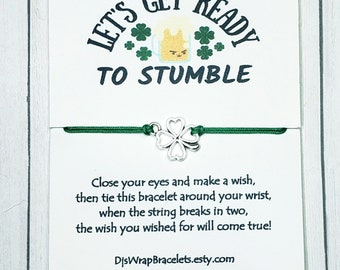 Lets Get Ready To Stumble St Patricks day Wish Bracelet, Holiday Party Favor, St Pattys Day Wish Bracelet, St Patricks Day Card, Good Luck