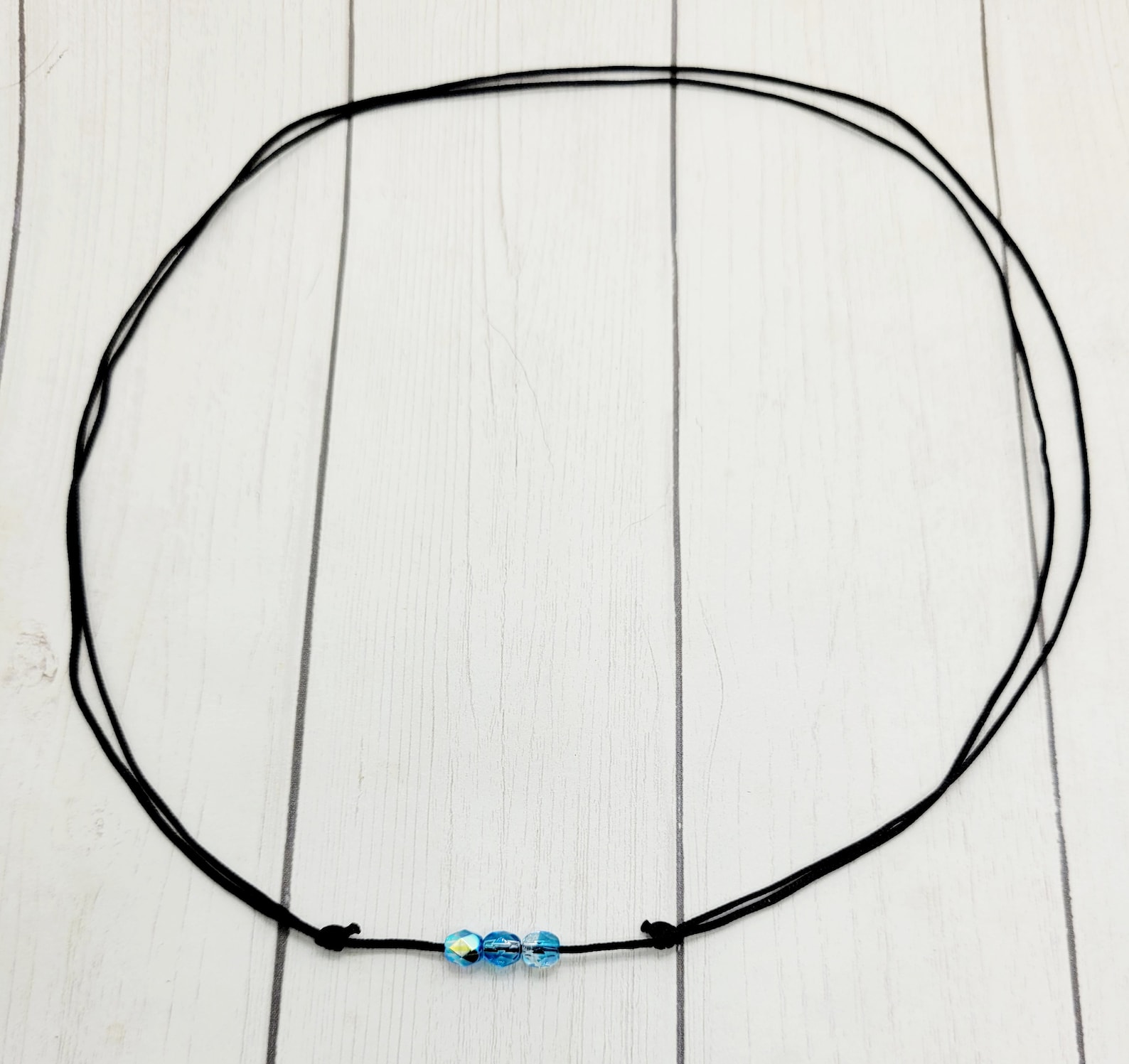 Blue Crystal Cord Choker Necklace Black Cord Choker Beaded Etsy
