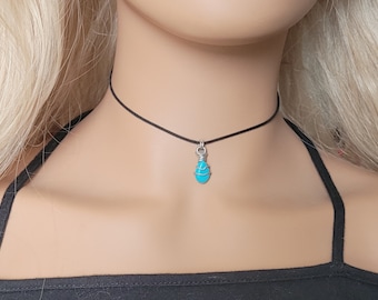 Collana girocollo a goccia turchese, girocollo Boho, girocollo minimalista, girocollo nero, girocollo con cavo sottile, collana Hippie per le donne, girocollo alla moda