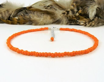 Zaad Kraal Choker, Kralen Choker, Choker Ketting, Oranje Choker, Kleurrijke Choker, Oranje Ketting, Zaad Kraal Ketting, Boho Choker, Eenvoudige