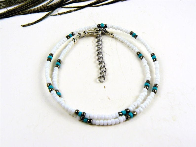 Seed Bead Choker Necklace White Choker Blue Choker Dainty Boho Etsy UK