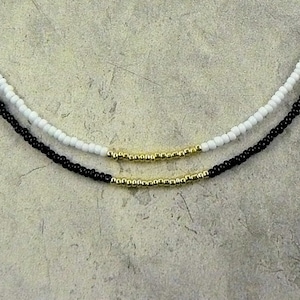 White or Black Beaded Choker Neclace with Rose Gold Accent Beads Dainty Choker Tiny Beaded Necklace