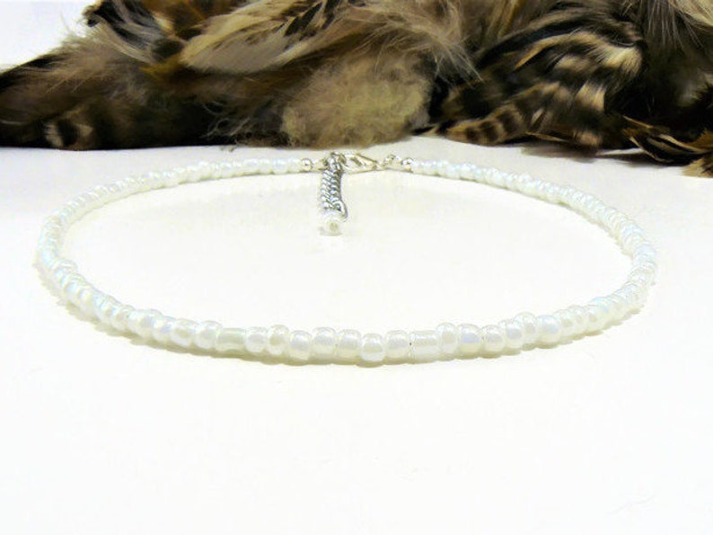 White Beaded Choker, Seed Bead Choker, Beaded Choker, Choker Necklace, White Choker Necklace, White Necklace, Seed Bead Necklace, Chokers image 2