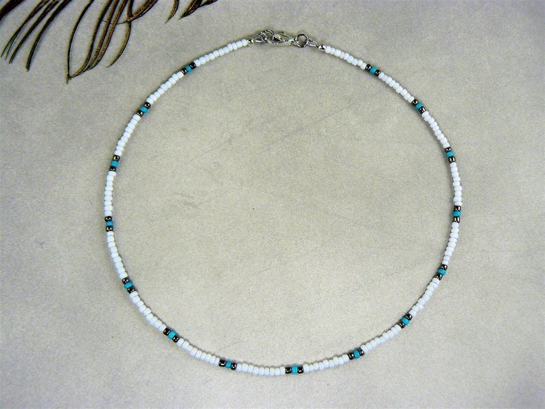 Seed Bead Choker Necklace White Choker Blue Choker Dainty Boho Etsy UK