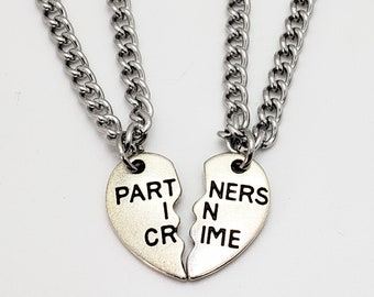 Partners in Crime Matching Necklace Set, Gift for Best Friend, Couples Gift, Gift for Bestie, Split Heart Necklace