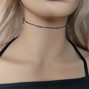Thin Beaded Cord Choker Necklace, Tiny Beaded Necklace, Waterproof, Black Choker, Boho Dainty Simple, Beach Jewelry, Trendy Chokers