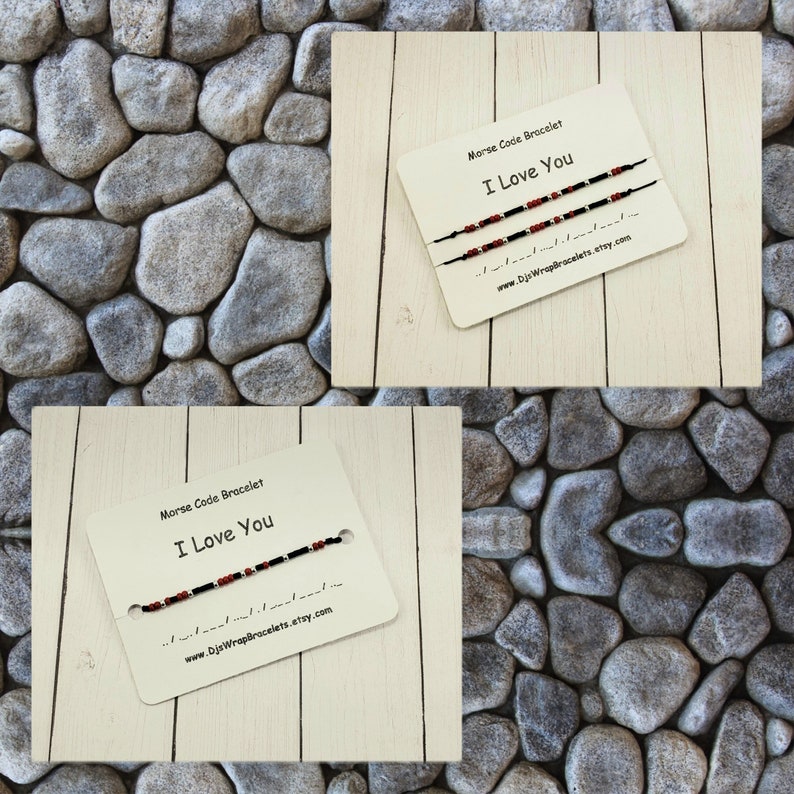 Bracciale con codice Morse "Ti amo", set di braccialetti per coppie, braccialetti abbinati, regalo per fidanzato, regalo per fidanzata, braccialetto dell'amicizia, migliore amica Red