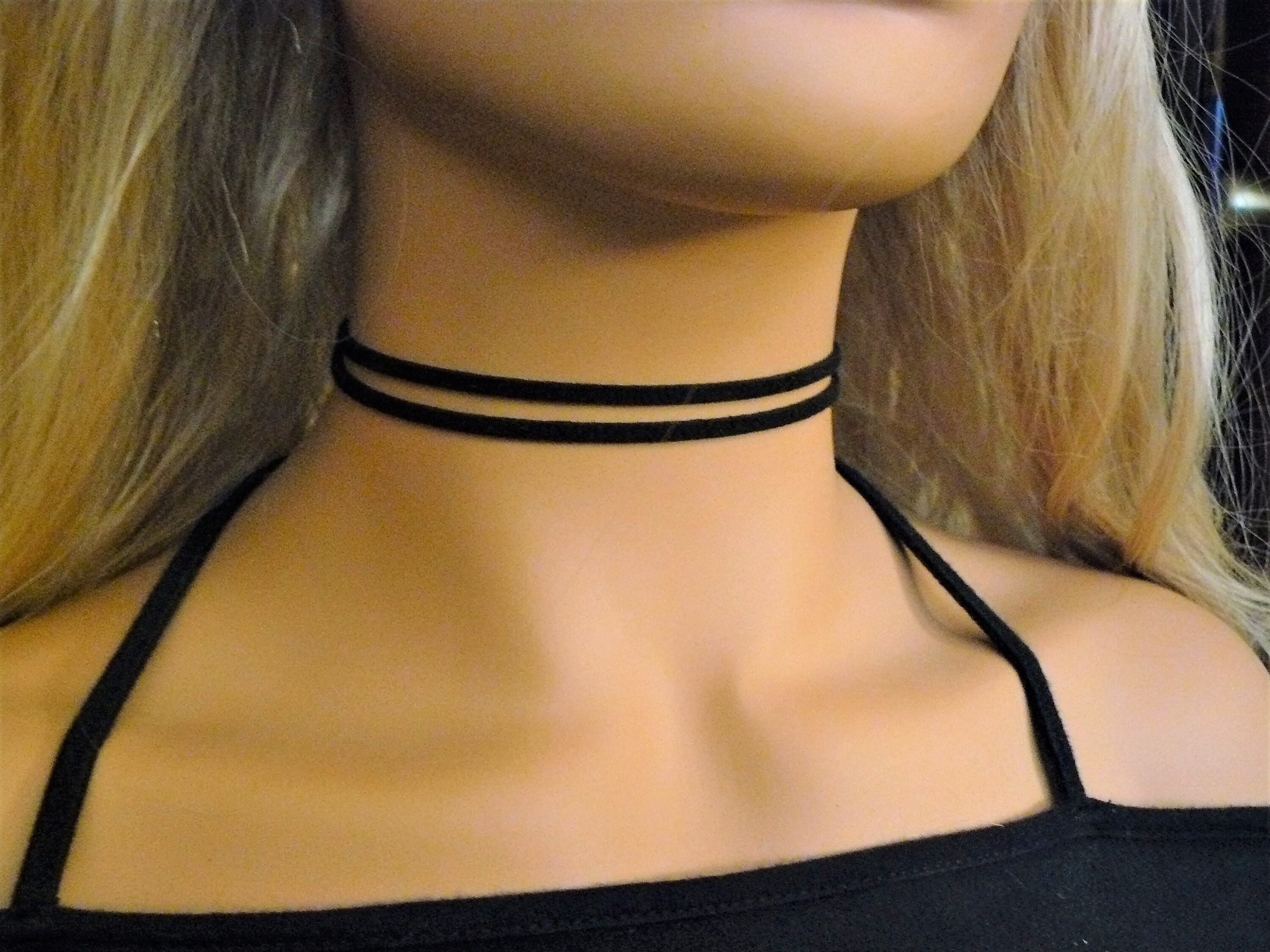 Thin Black Choker Simple Black Chokers Black Leather Choker Dainty Black  Choker Small Choker Thin Black Chokers Double Layered Choker 