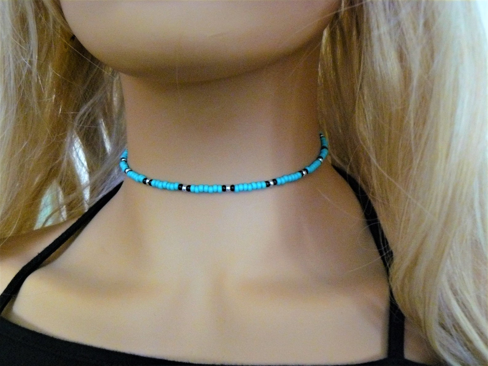Beaded Chokers Set 3 Layer Chokers Turquoise Choker Black Choker White