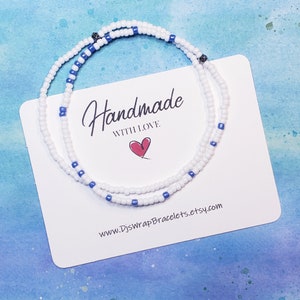 Ocean Blue ~ Beaded Ankle Bracelet, Beachy Anklets for Women, Waterproof Stretchy Beaded Anklets, Double Wrap Anklets for Women Girl Teen