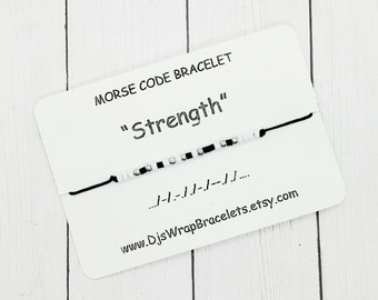 Pulsera de código Morse de fuerza, pulsera de código Morse fuerte, pulsera de la amistad, pulsera personalizada, regalo de pronta recuperación, pulsera ajustable