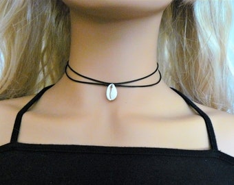 Double Wrap Leather Choker with Cowrie Shell Charm VCSO Necklace