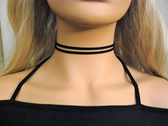 Thin Black Choker Simple Black Chokers Black Leather Choker Dainty Black  Choker Small Choker Thin Black Chokers Double Layered Choker 