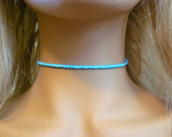 Blue Beaded Choker Seed Bead Choker Beaded Choker Choker Necklace Seed Bead Necklace Blue Choker Boho Choker Blue Beaded Chokers