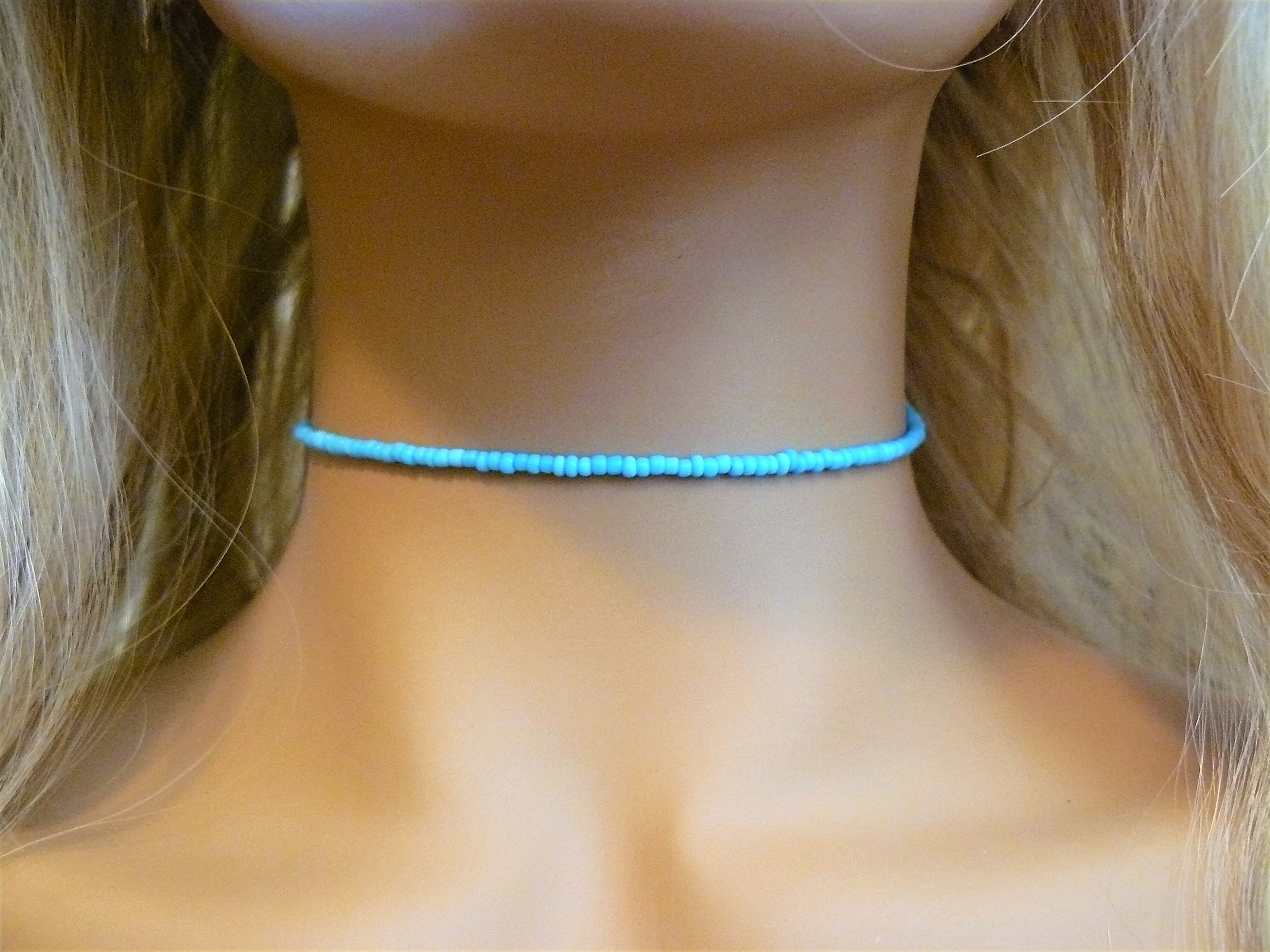 Blue beaded choker sale