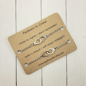 Partners in Crime Silver Handcuff Bracelet, Set of 2, Friendship Bracelet, Handcuff Jewelry, Gift for Best Friend, Wish Bracelet