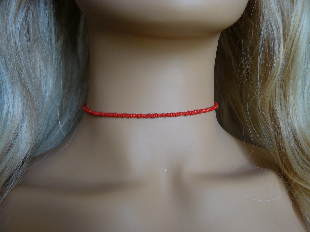 Red Seed Beaded Choker Layered Dainty Simply Choker Seed Bead Choker ...