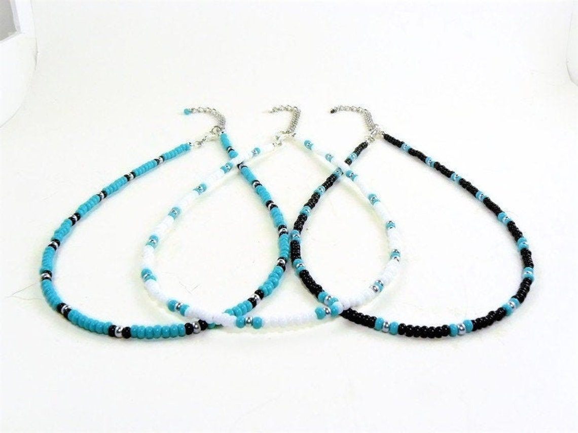 Beaded Chokers Set 3 Layer Chokers Turquoise Choker Black Etsy