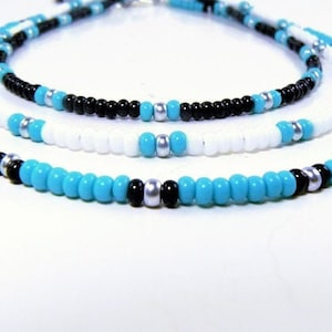 Beaded Chokers Set 3 Layer Chokers Turquoise Choker Black Choker White Beaded Choker Beaded Necklace Choker Necklace Trendy Choker BoHo