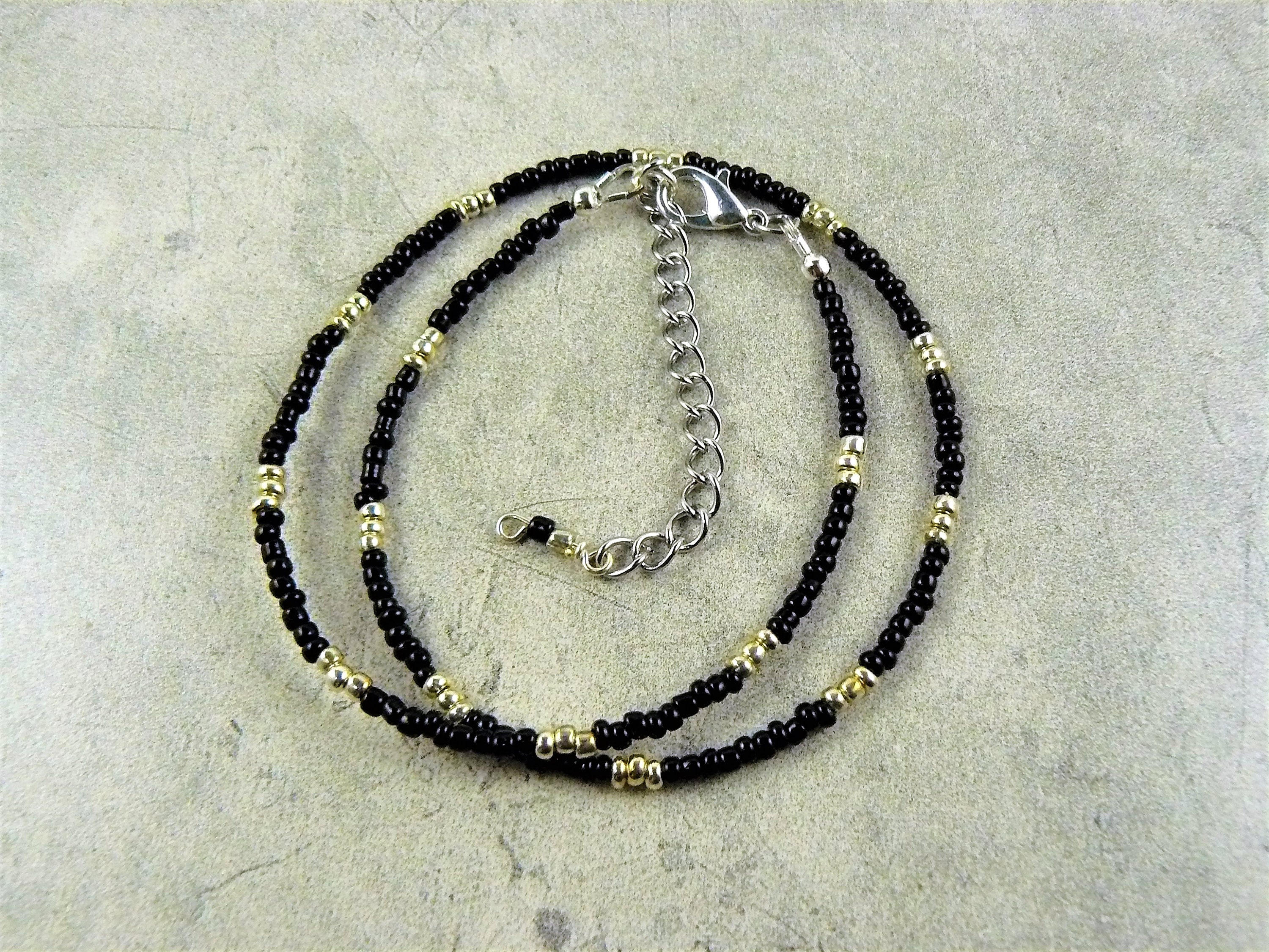 Gold and Black Beaded Choker Necklace Dainty Choker Layer - Etsy Canada