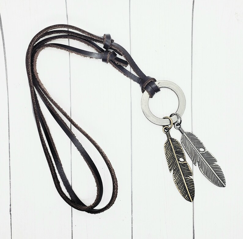 Mens Leather Necklace Mens Ring Necklace Leather Necklace Etsy