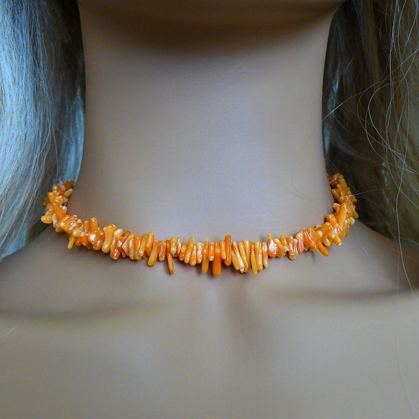 Orange Bamboo Coral Necklace Choker Necklace Orange Coral Choker Coral Choker  Chokers Beaded Choker, Beaded Necklace Orange Choker