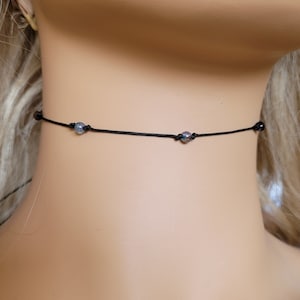 Dragon Vein Beaded Cord Choker Necklace, Thin Cord Choker, Gemstone Choker, Minimalist Choker, Boho Choker, Hippie Necklace, Black Choker
