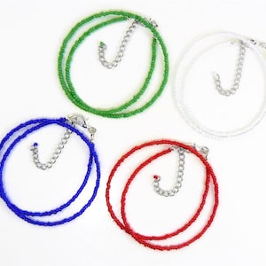 White Beaded Choker Necklace, Red Necklace, Blue Necklace, Green Necklace, Seed Bead Choker, Seed Bead Necklace