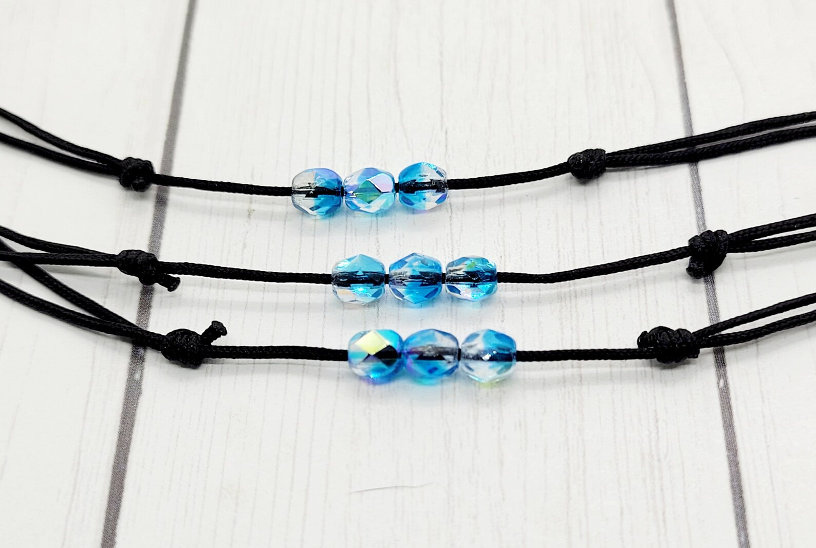 Blue Crystal Cord Choker Necklace Black Cord Choker Beaded Etsy