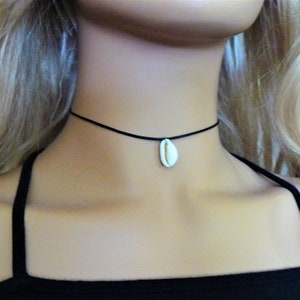 White Cowrie Shell Leather Choker Necklace Beachy Sea Shell Necklace VCSO Choker