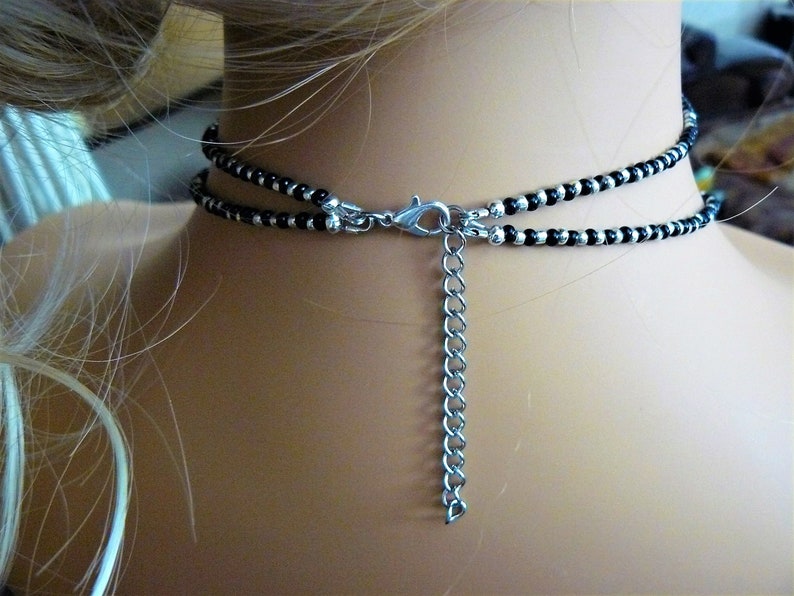Double Wrap Choker Necklace Silver Black Dainty Double Layered Etsy