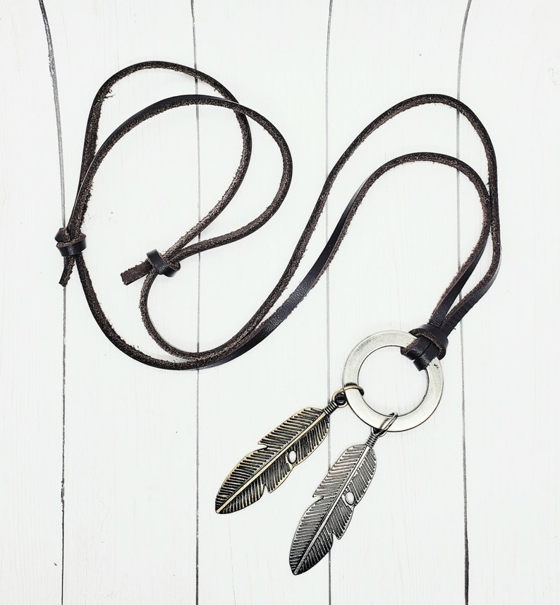 Mens Leather Necklace Mens Ring Necklace Leather Necklace Etsy