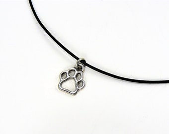 Charm Choker Necklace Dog Paw Black Leather 90s Choker