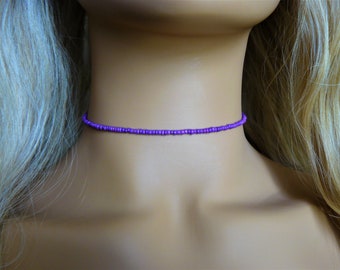 Purple Beaded Choker, Seed Bead Choker, Choker Necklace, Seed Bead Necklace, Boho Chic Choker, Purple Choker Necklace, Beach Choker, Chokers